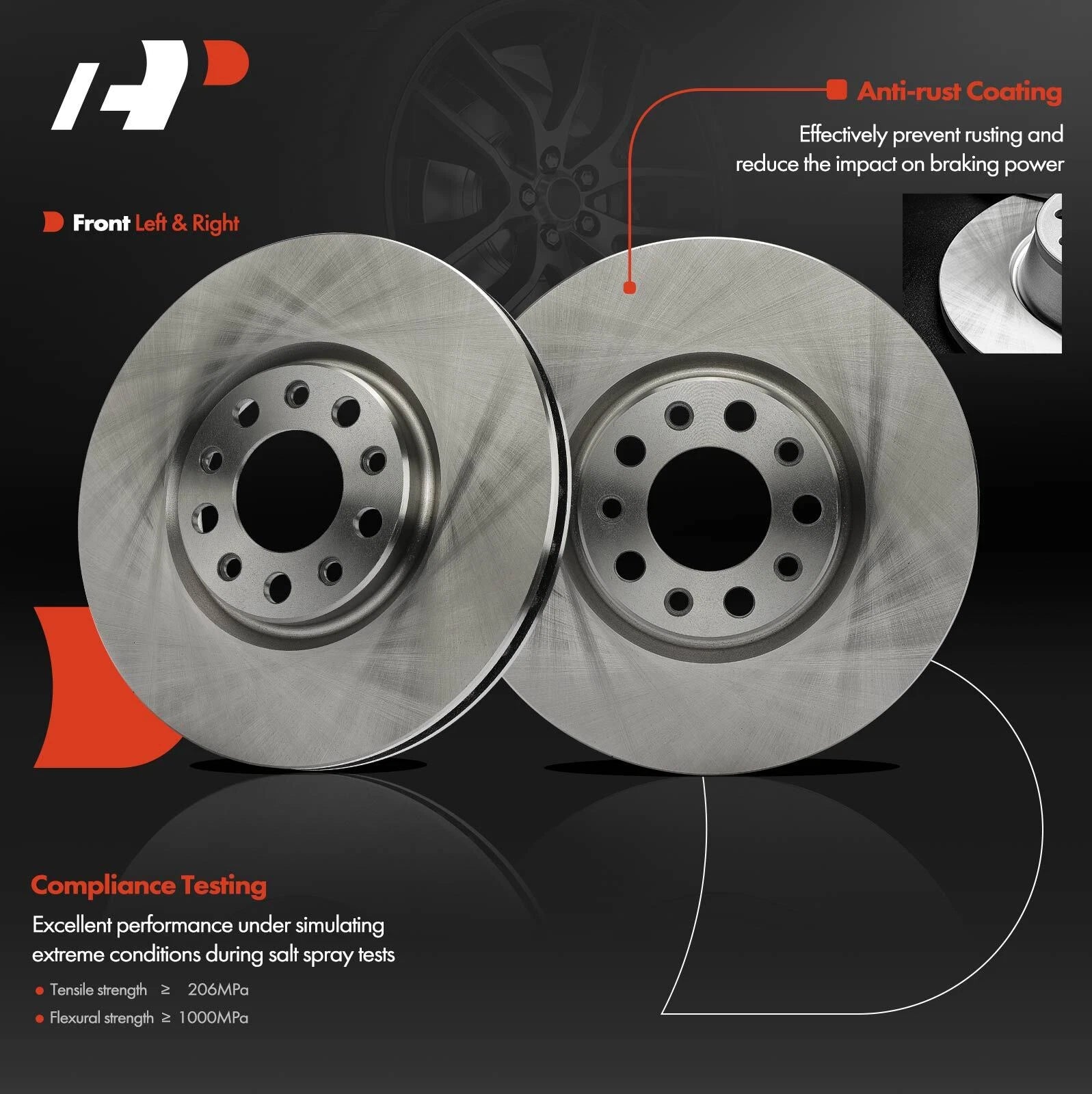 Set of 2 Front Disc Brake Rotors & Ceramic Pads for Jeep Compass Renegade (2017–2022)