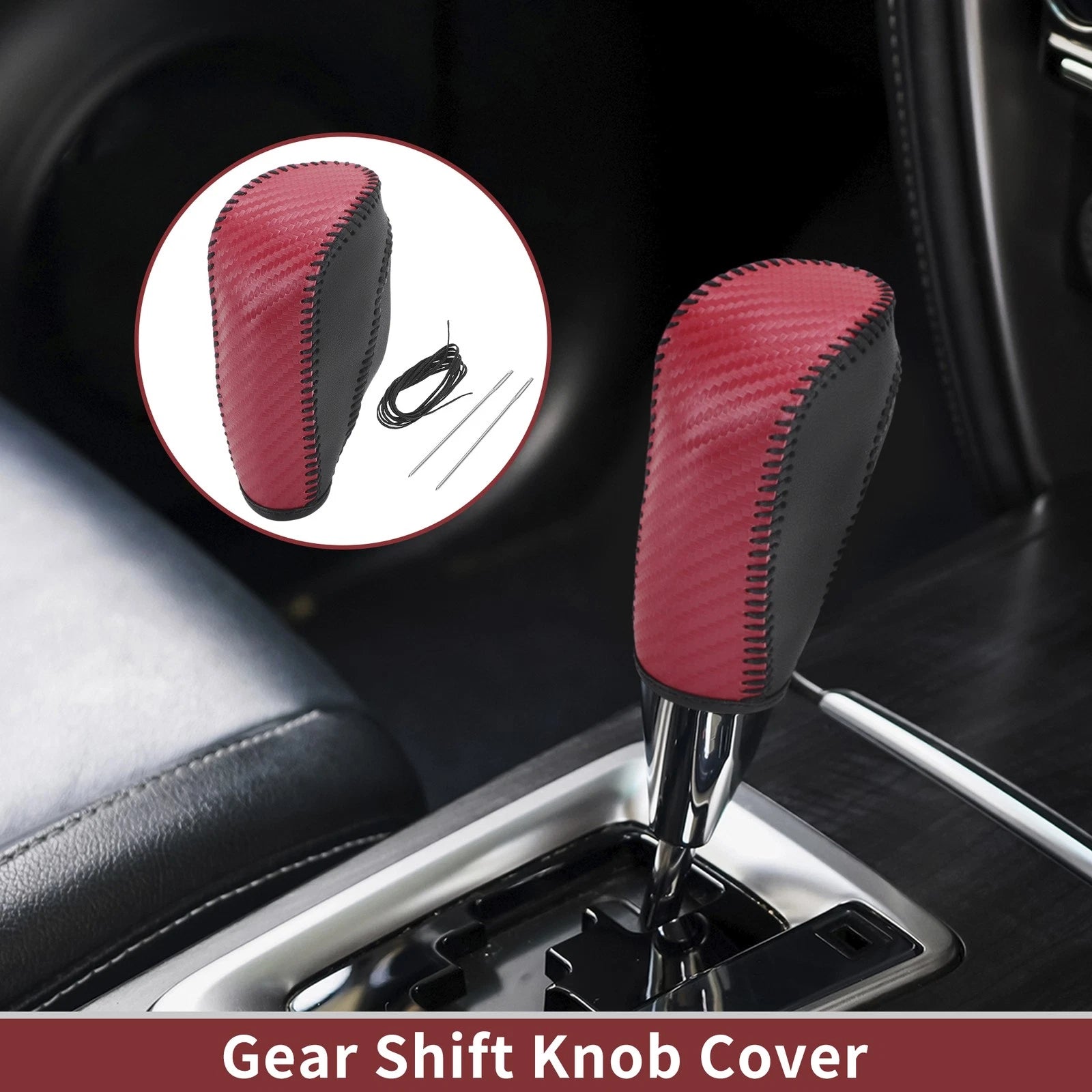 1 Pc Gear Shift Knob Cover for Ford Fiesta (2009–2012) Red Faux Leather
