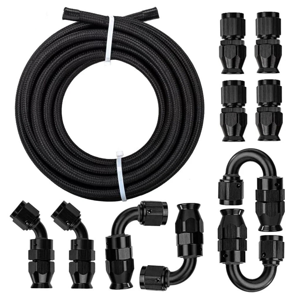 10ft Black Nylon PTFE Fuel Line Kit for E85 (6AN 8AN 10AN)