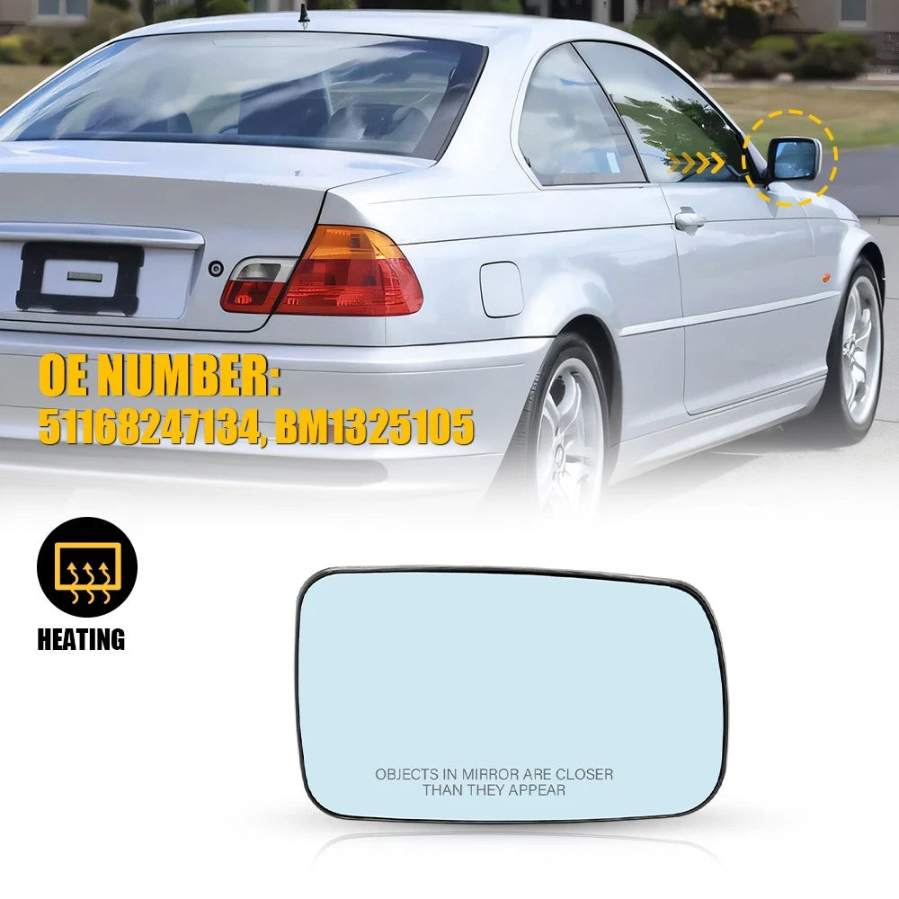 Right Mirror Glass for BMW 330Ci, 325Ci (2001–2006) - Blue Tinted