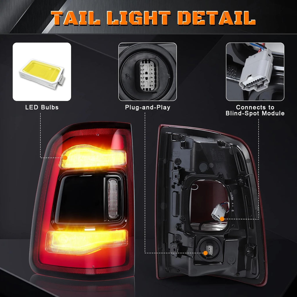 Driver LED Tail Light w/ Blind Spot for Dodge RAM 2500 3500 (2019–2024)