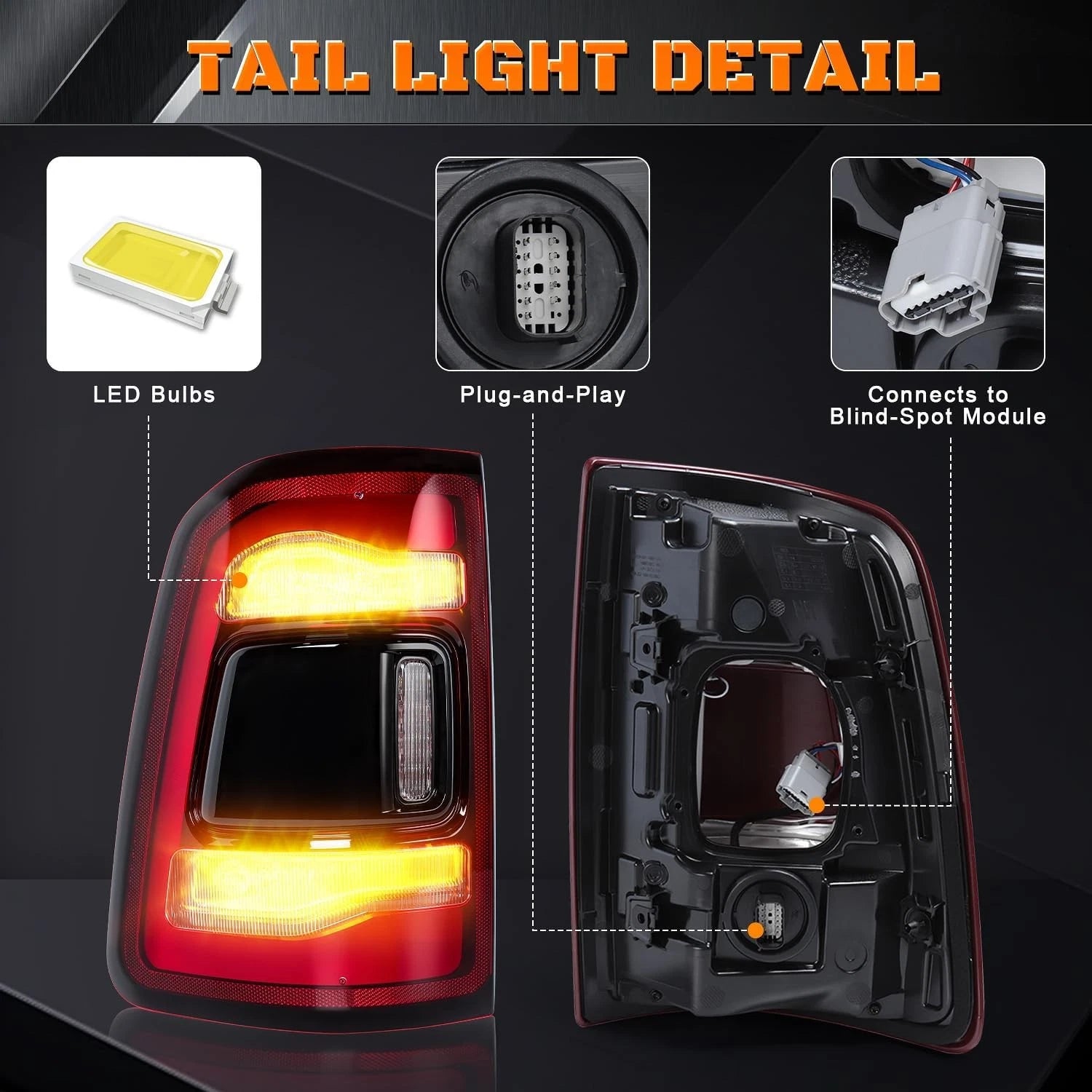 Driver LED Tail Light w/ Blind Spot for Dodge RAM 2500 3500 (2019–2024)