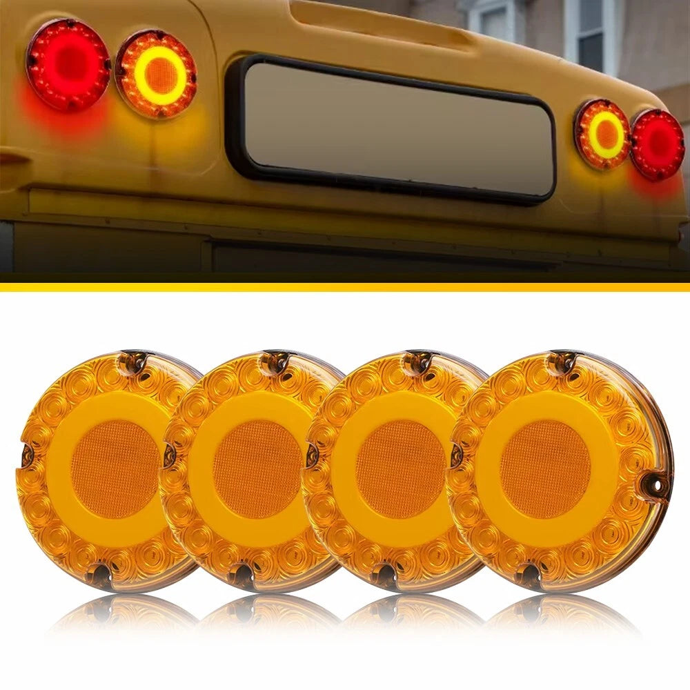 4X 7" Round Amber 36-LED Tail Light for School Bus Transit Vehicles (H)