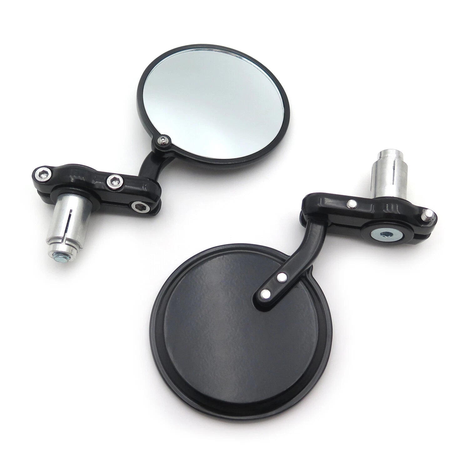 Pair Black Round 7/8" Handle Bar End Side Mirrors for Universal Motorcycles