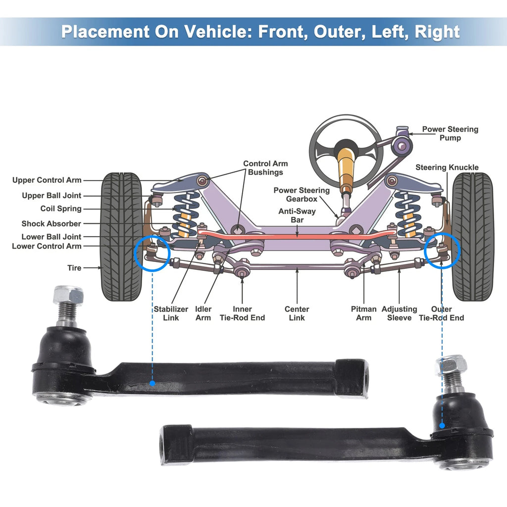 2X Front Outer Tie Rod End Links for Pontiac G3 (2009–2010) No. ES800033/ES800034