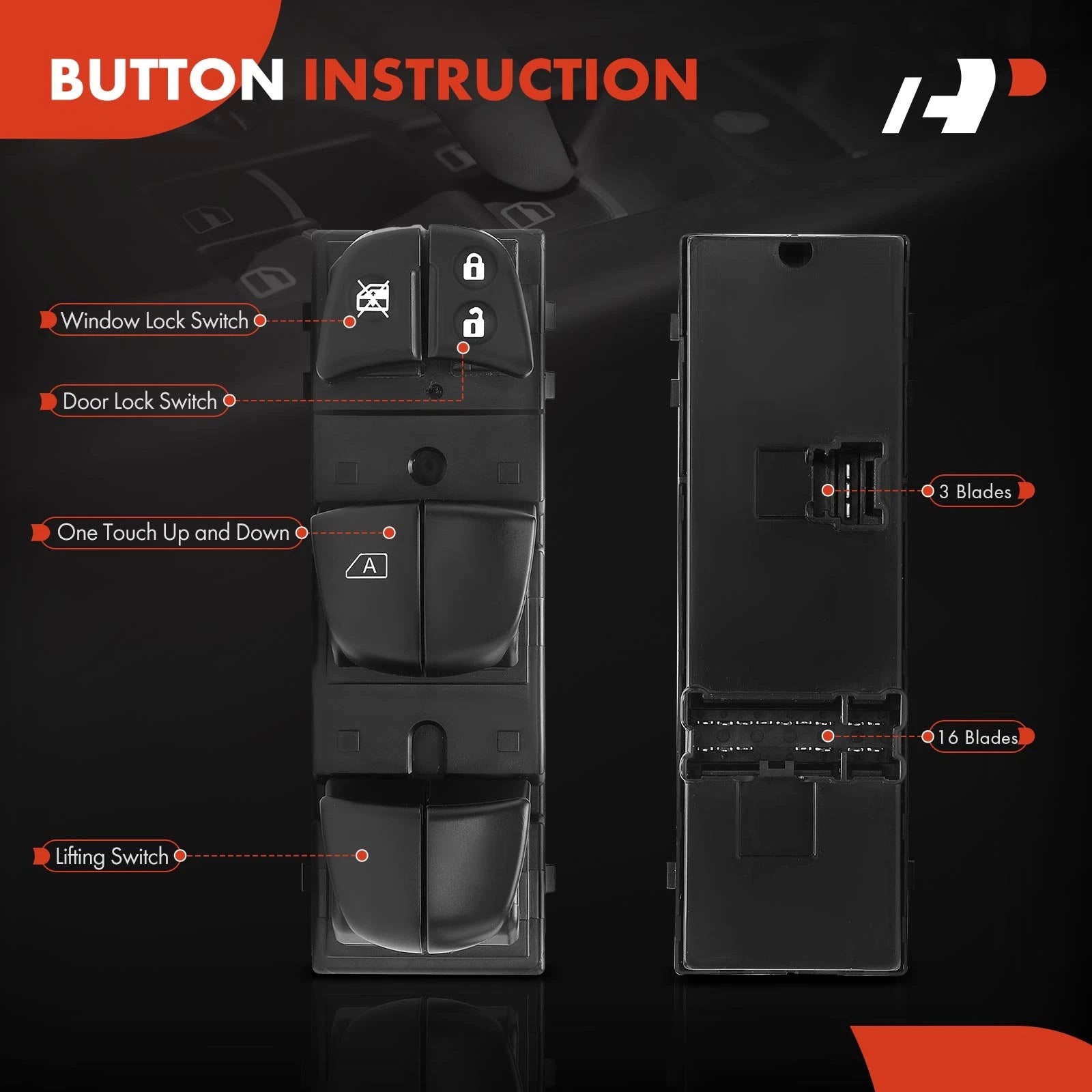 2X Front Power Window Switch for Nissan Rogue (2014-2020)