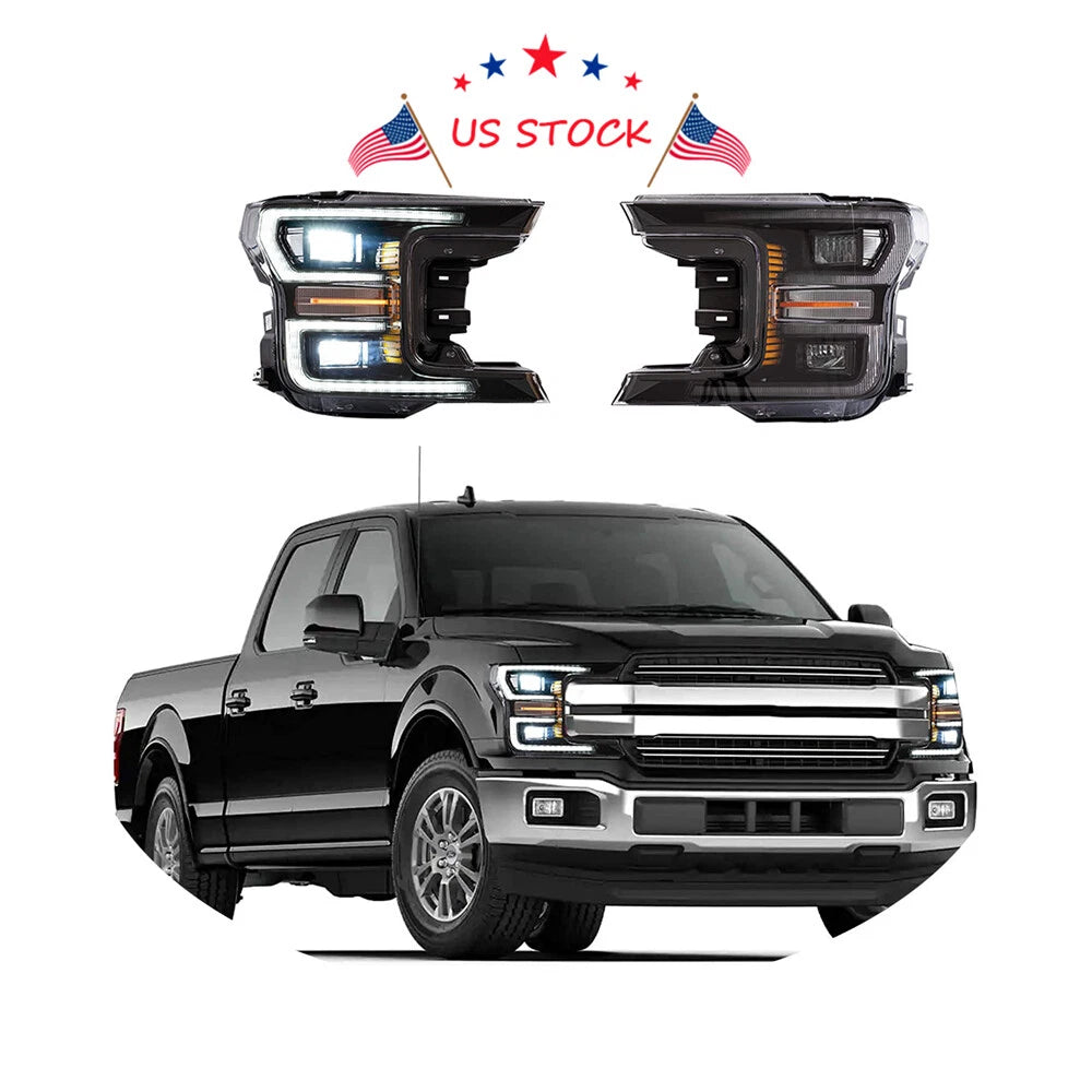 Set of DRL/Signal LED Tube Dual Projector Headlights for Ford F150 (2018–2020)