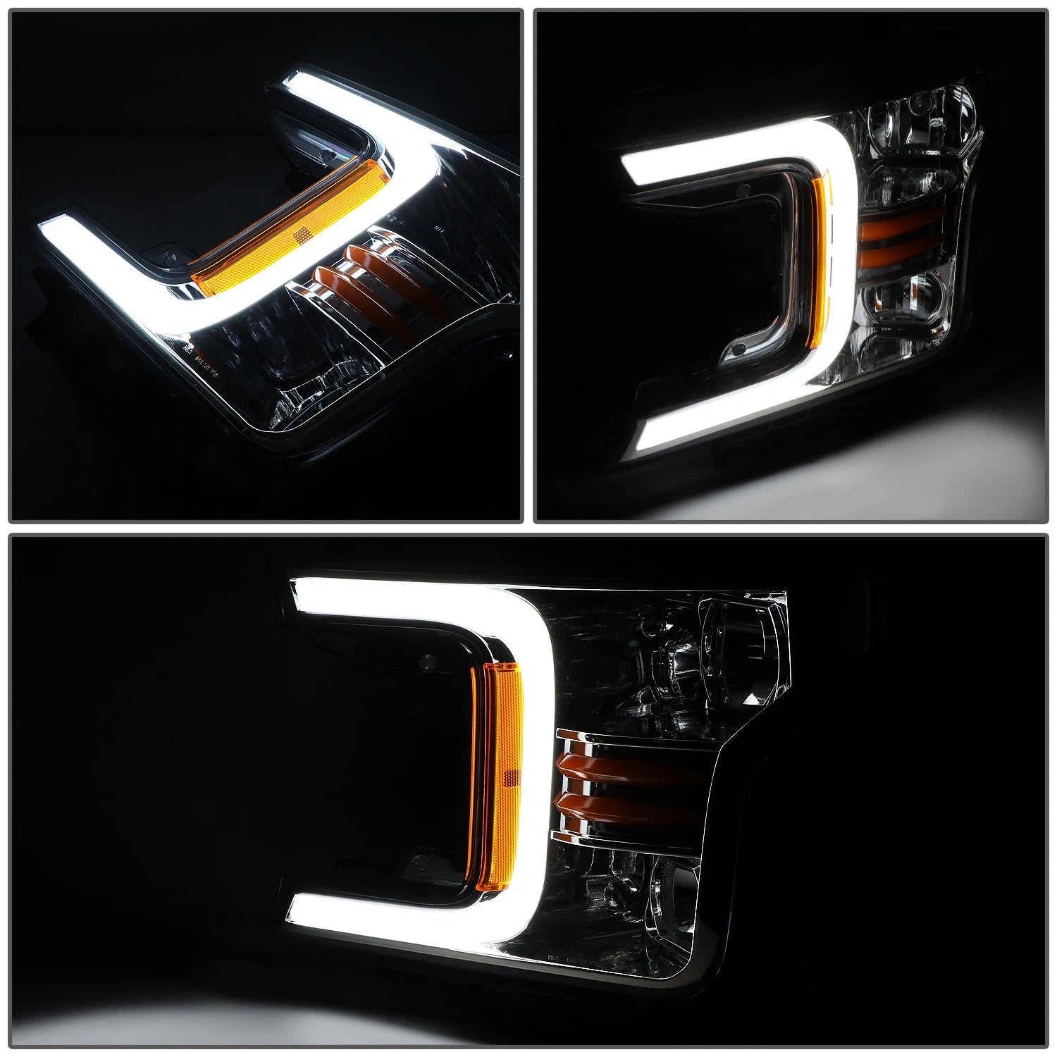 Chrome Amber LED DRL Headlights for Ford F150 (2018–2020)