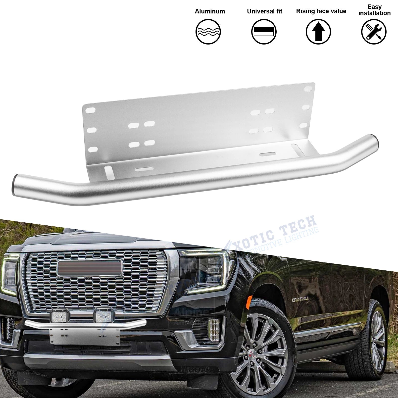 Light LED Front License Plate Mount Bracket Holder for GMC (2018–2024)