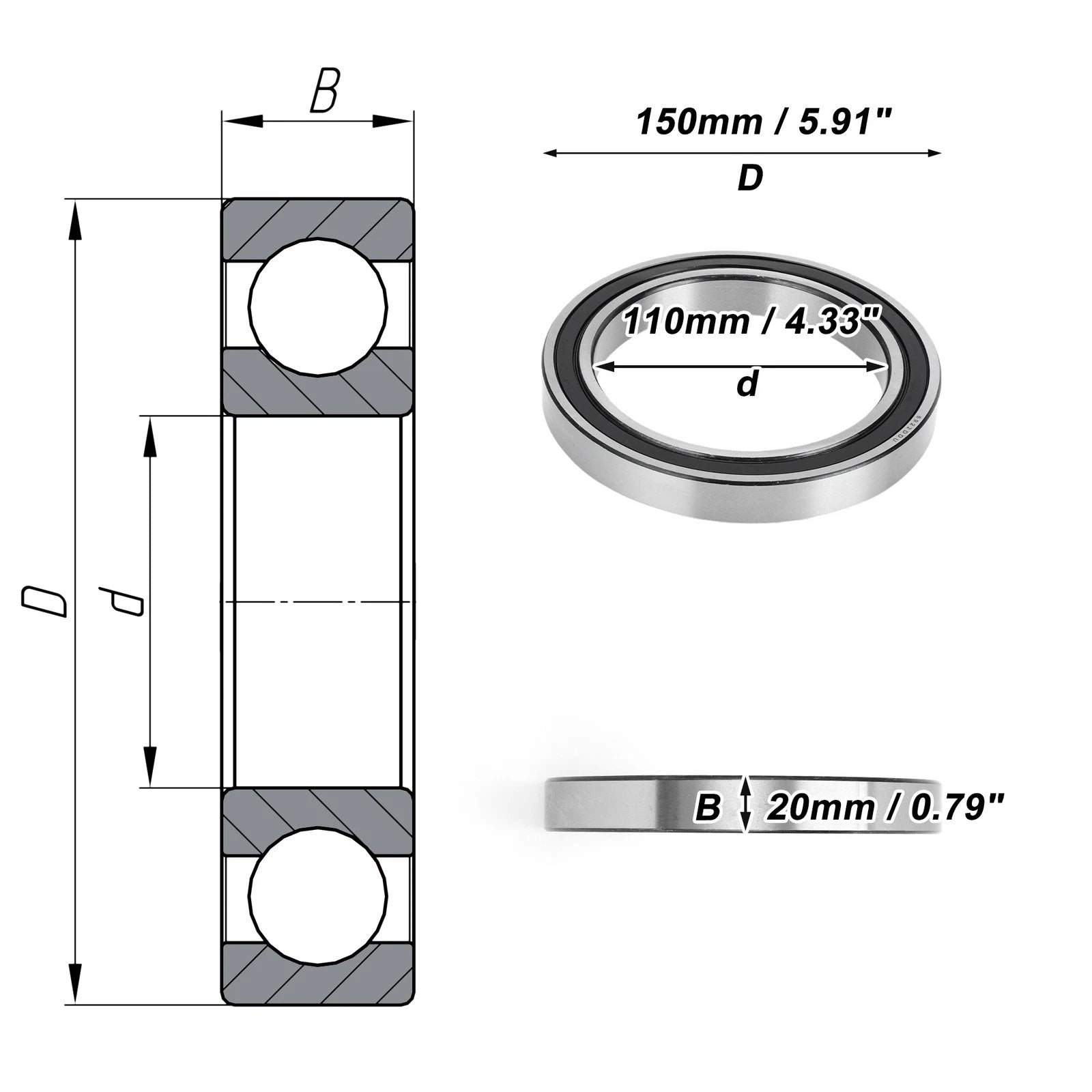 Deep Groove Ball Bearing 110x150x20mm for Scooter/Skateboard (1 Pc)