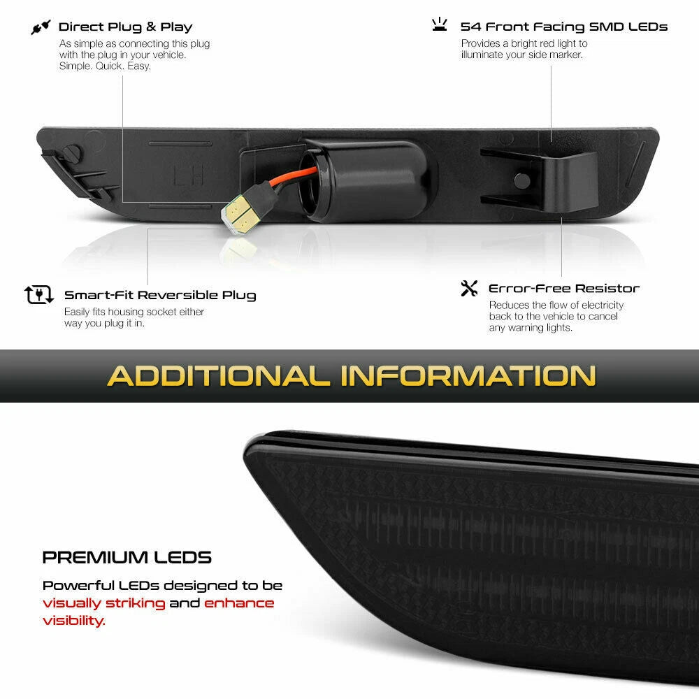 White LED Smoked Rear Bumper Side Marker Lamps for Ford Mustang (2010–2014)