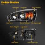 2X Headlight Assembly for Chevrolet Malibu (2004–2008) Black Amber