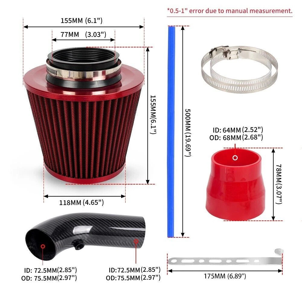 3" Carbon Fiber Cold Air Intake Induction Pipe for