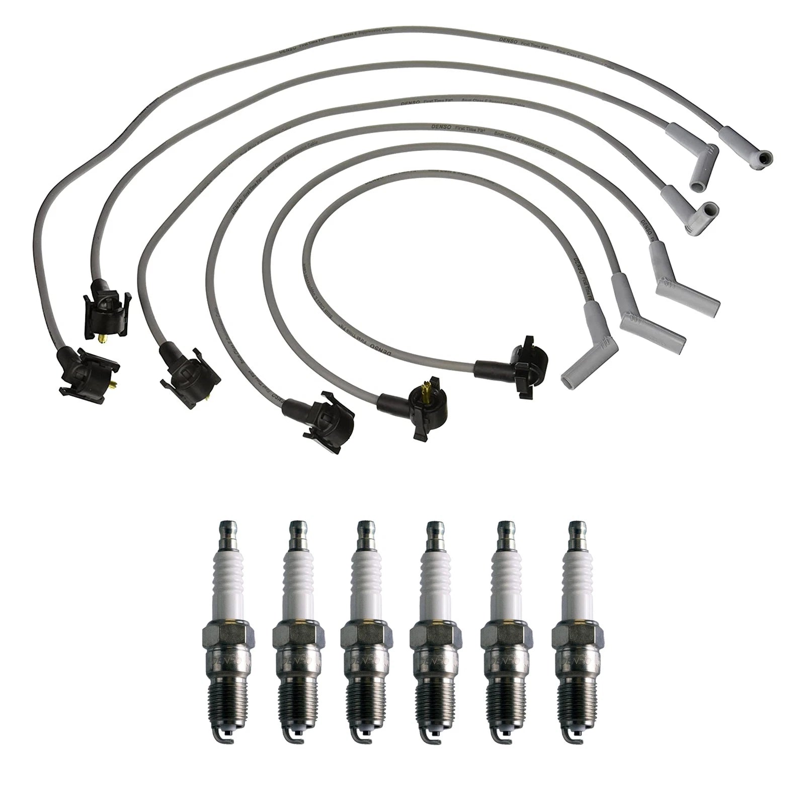 Denso 8mm Wire Set & 6 U-Groove Spark Plugs Kit for Ford 4.2L V6