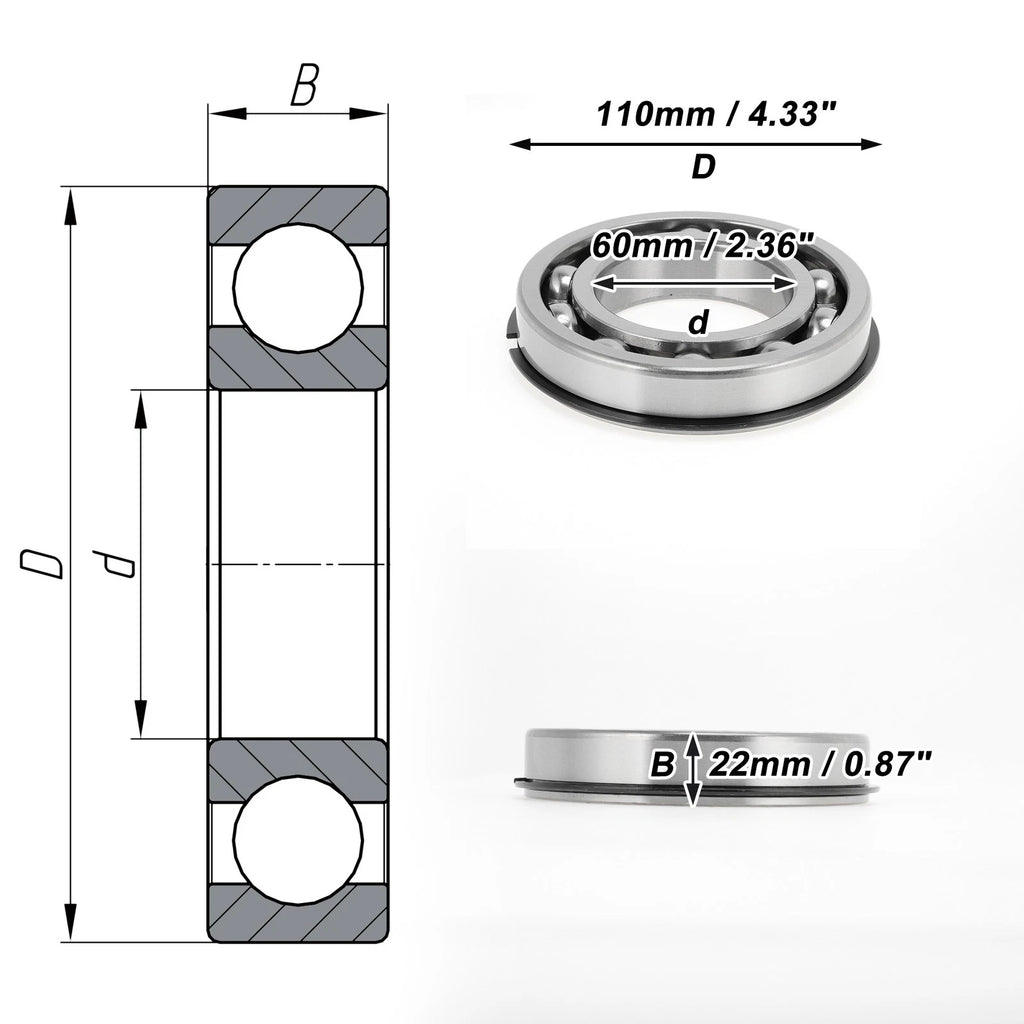 Deep Groove Ball Bearing 6212NR for Scooter Skateboard Wheel (P0 60x110x22mm)