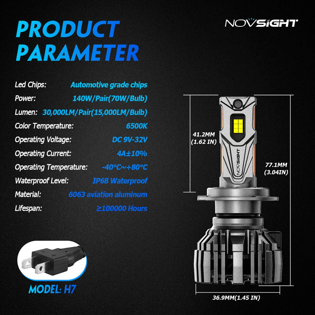 H7 LED Headlight Bulbs Kit for 30000LM 6500K
