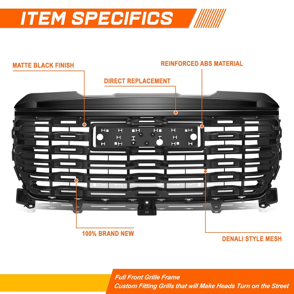 Matte Black Denali Style Mesh Front Grille for GMC Sierra 1500 (2022–2025)