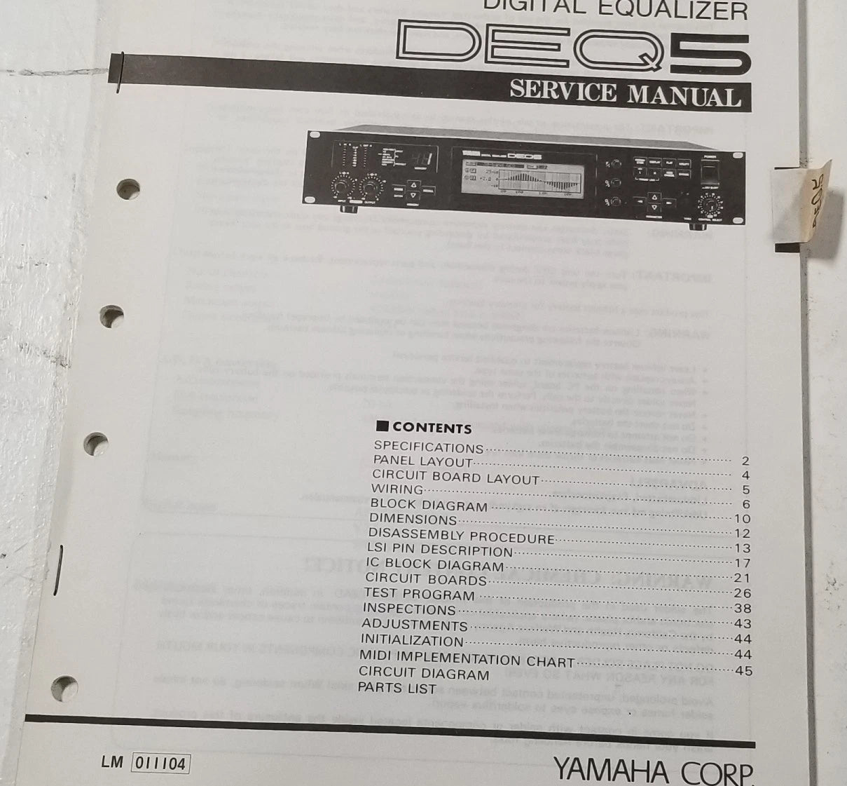 Yamaha DEQ5 Digital Equalizer Service Manual & Parts List