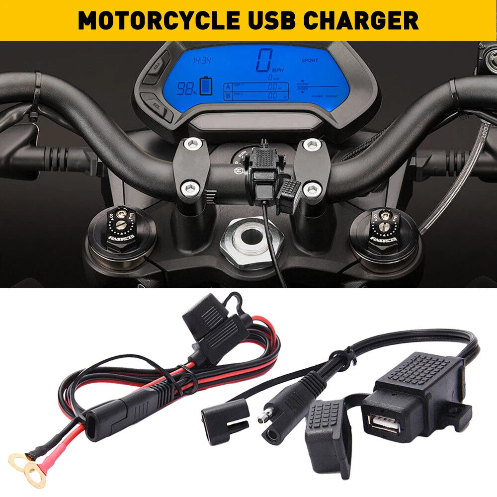 SAE to USB Charger Adapter with Inline Fuse for Motorcycle (Ph H)