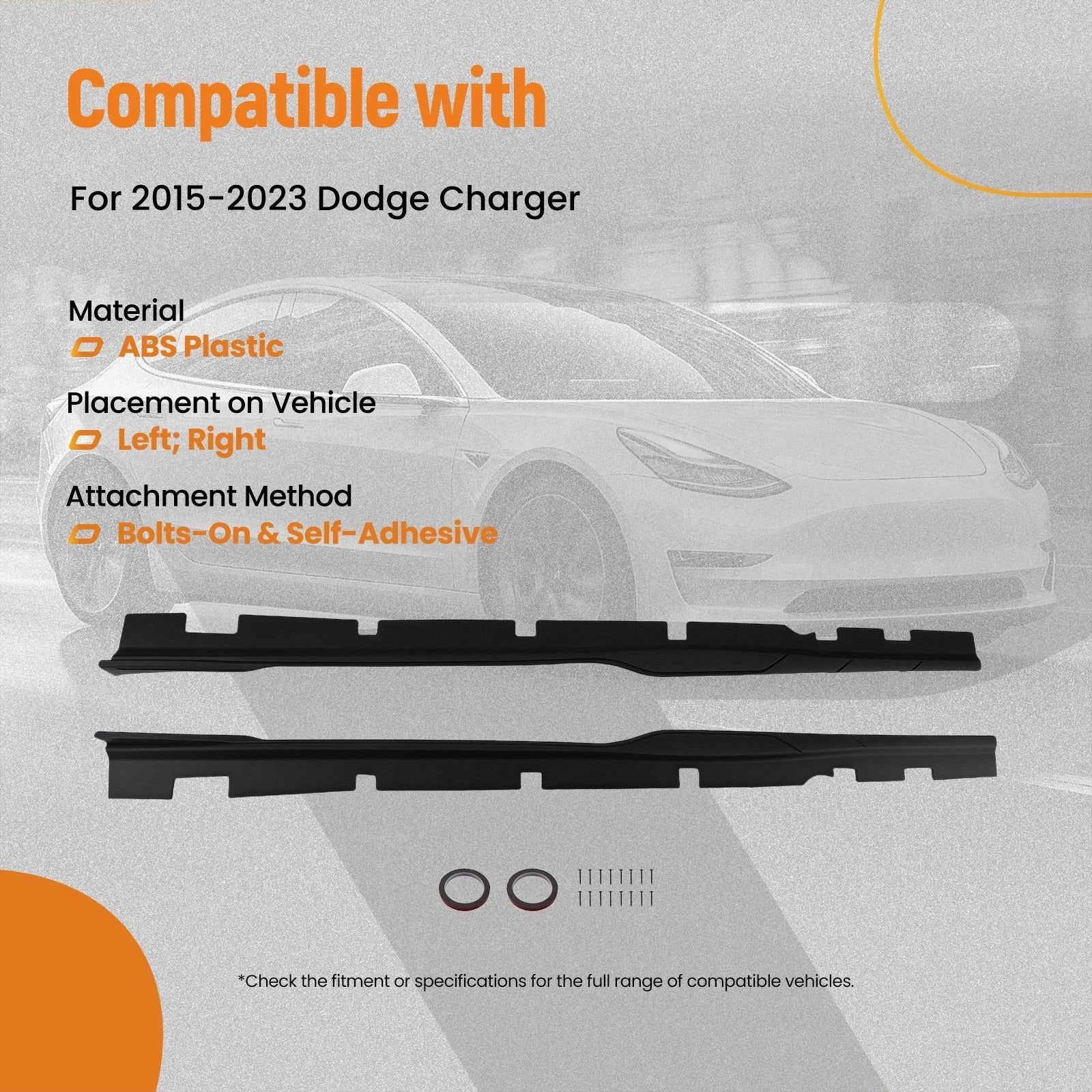 ABS Matte Black Side Skirt Panel Kit for Dodge Charger (2015–2023)