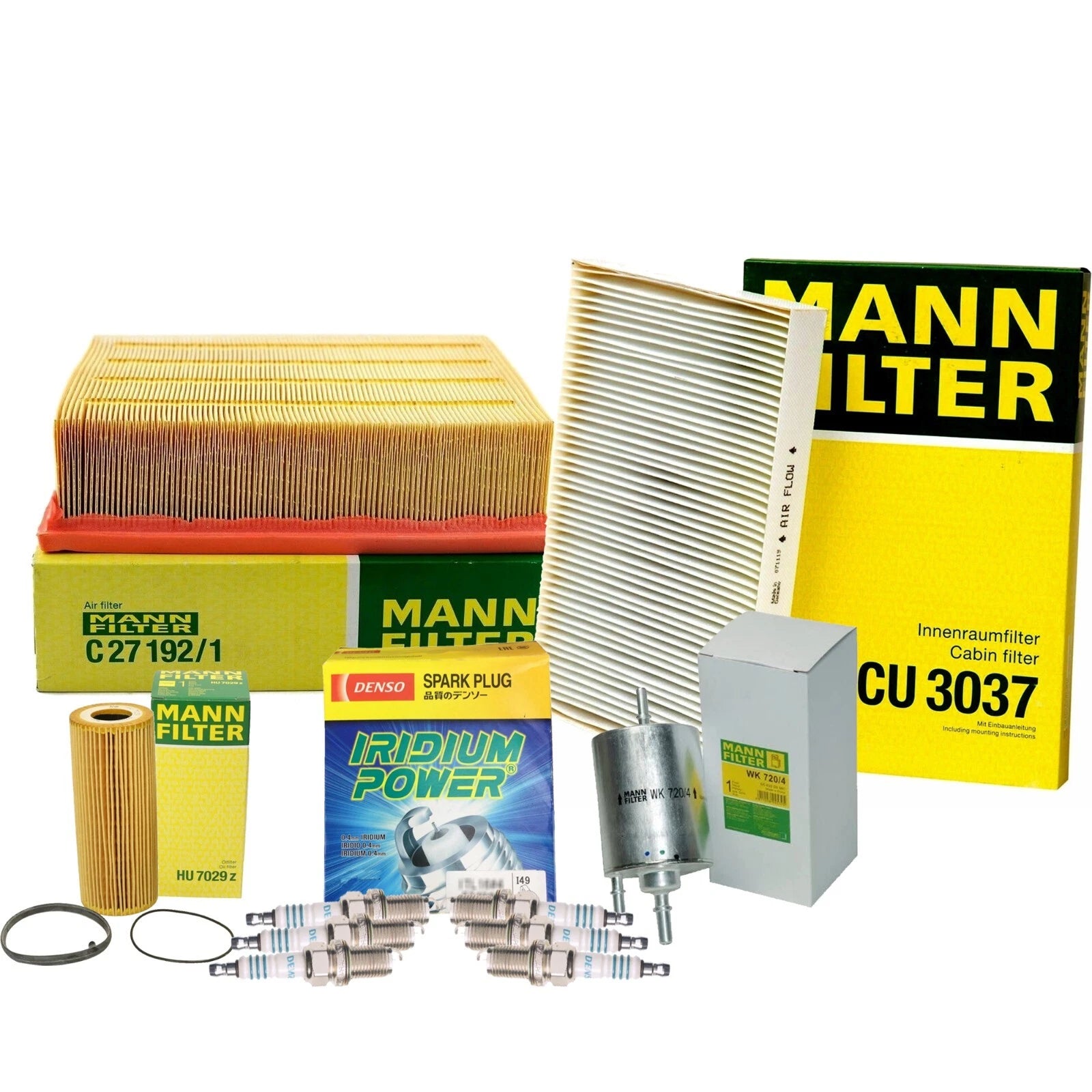 Set of 4 Mann Engine Cabin Air Oil Fuel Filters & Denso Iridium Spark Plugs for (0.044)