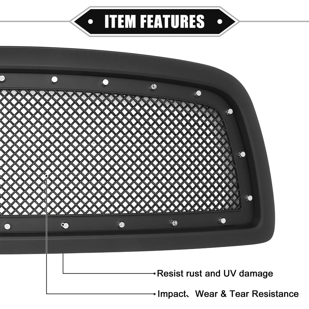 Front Grille Assembly with Rivet for Dodge Ram 1500 (2011–2012) Matte Black