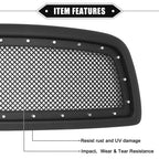 Front Grille Assembly with Rivet for Dodge Ram 1500 (2011–2012) Matte Black