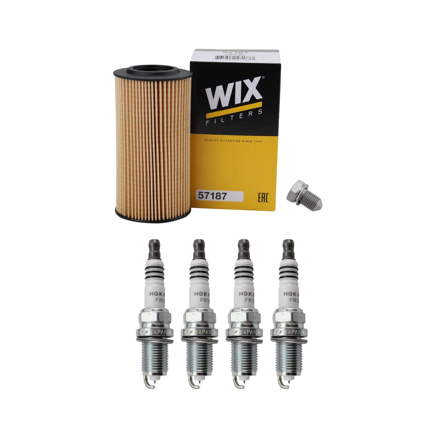 Wix Engine Oil Filter & NGK 4 Ruthenium HX Spark Plugs for Audi A3 A4 Golf R (2010–2020)