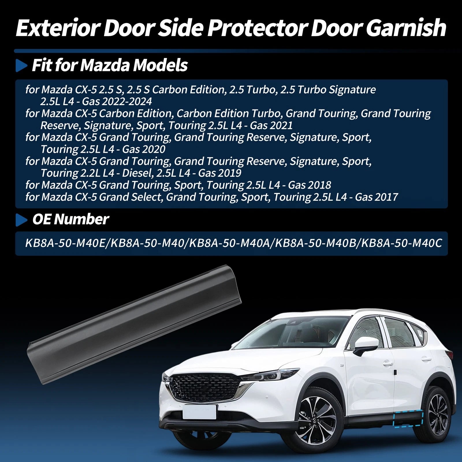 Rear Left Door Lower Trim Garnish for Mazda CX-5 (2017–2024) No.KB8A-50-M40
