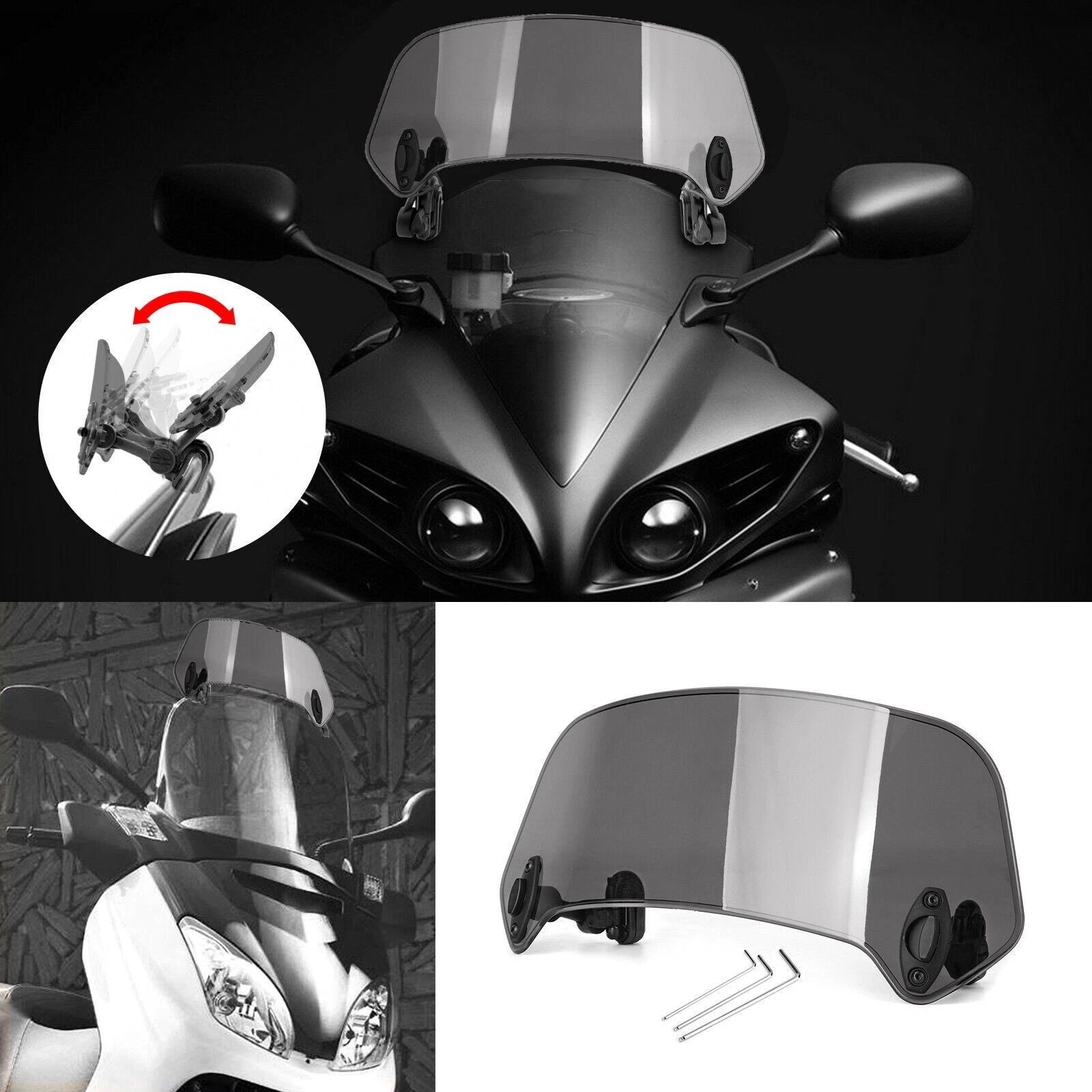 Universal Motorcycle Clip On Wind Deflector Screen Windshield Gray