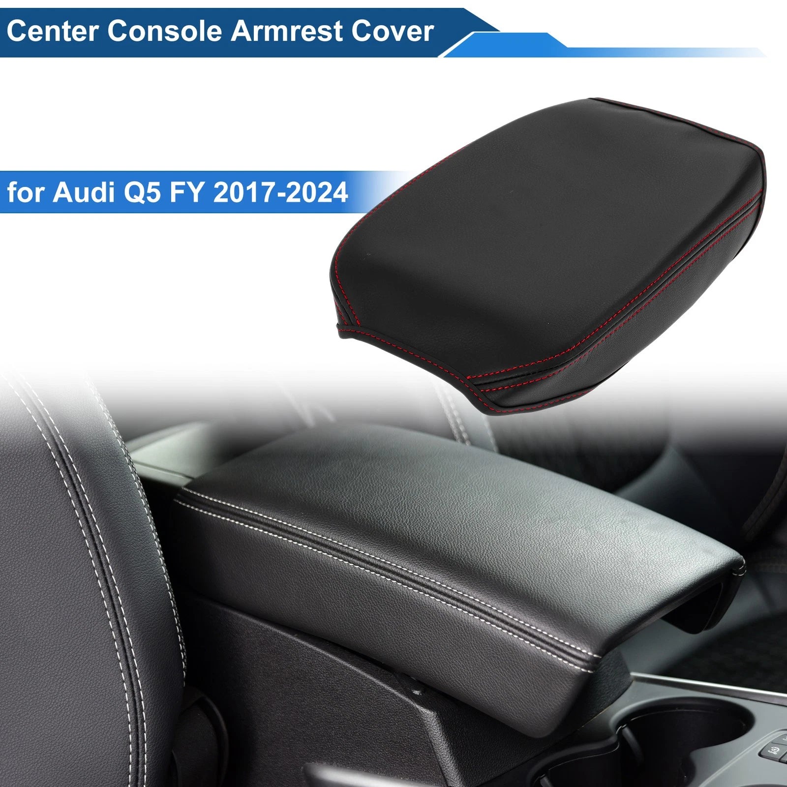 Armrest Cover for Audi Q5 FY (2017–2024) Anti-Scratch Black Red