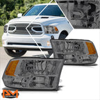 Headlight Assembly Set of 2 for Dodge Ram 1500-3500 (2009–2012) Smoked Amber