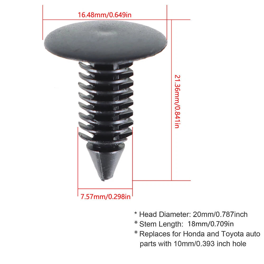 Set of 100 Black Plastic Rivets for Auto Bumper Fender (Compatible)
