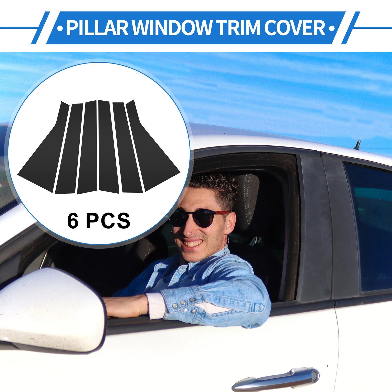 6 Pcs Door Pillar Window Trim for Hyundai Santa Fe ix45 (2019–2021) Black