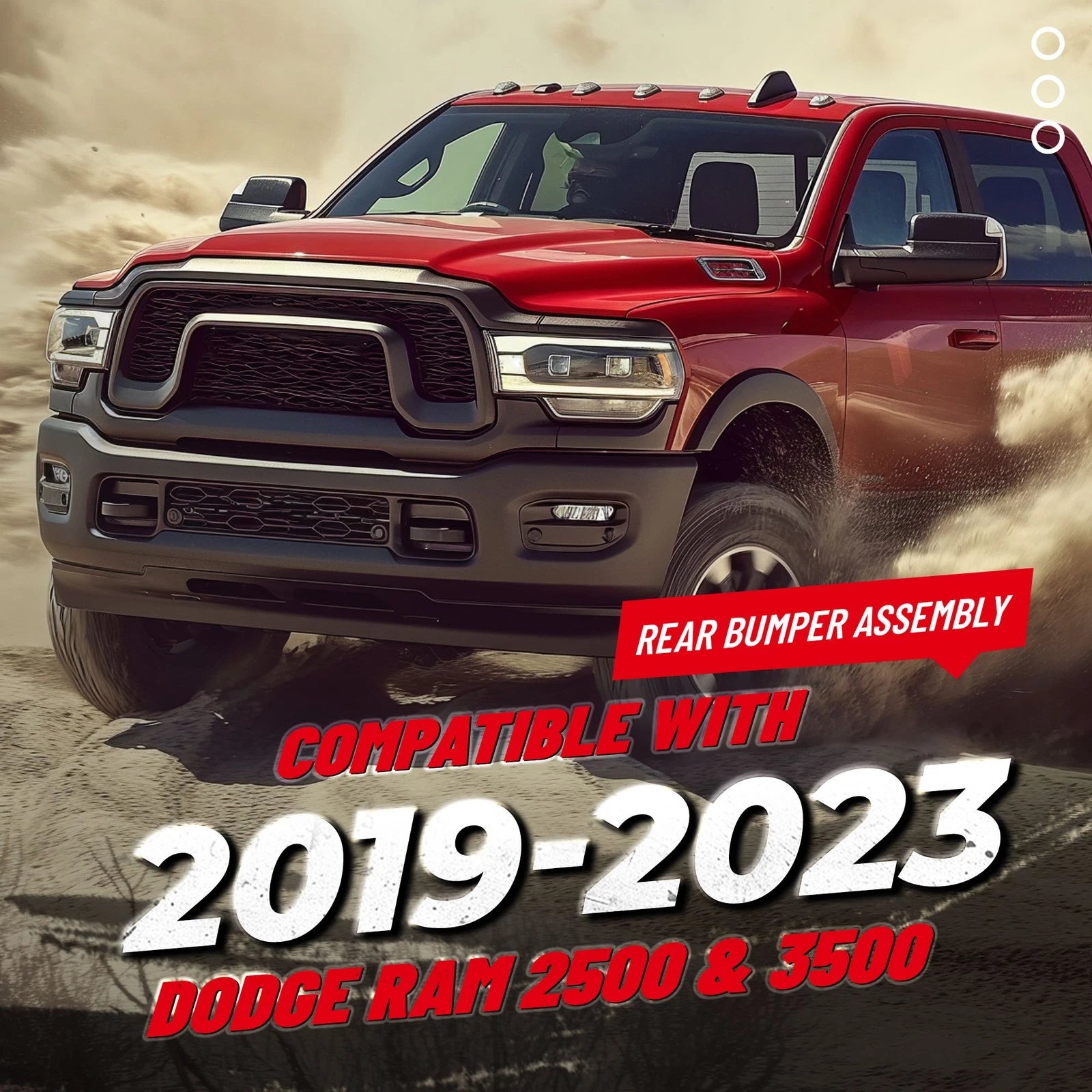 Steel Rear Bumper for Dodge Ram 2500 3500 (2019–2023) w/ Sensor Holes, LED