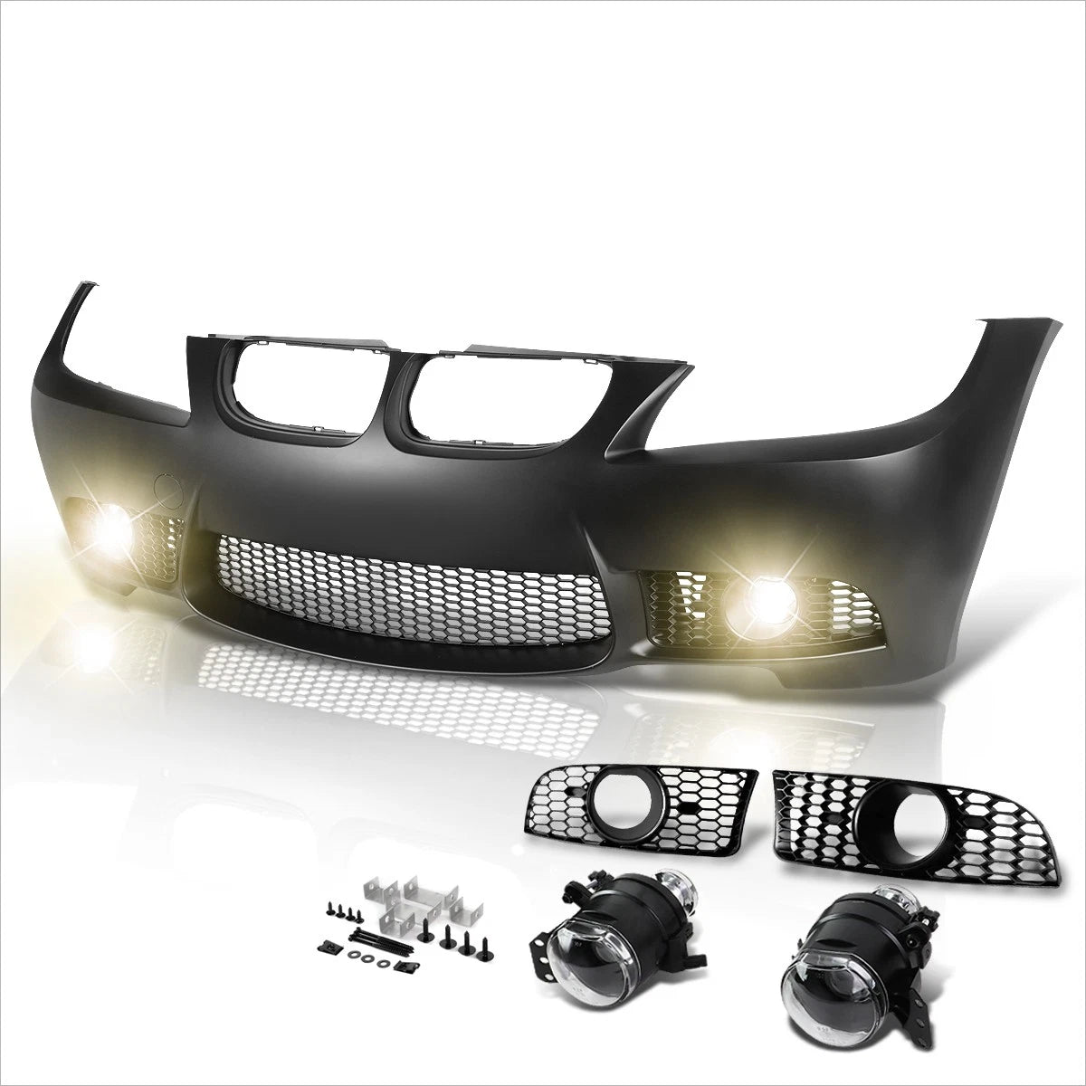 M3 Style Front Bumper Cover + Grille + Fog Light for BMW E90 3-Series (2009–2011)
