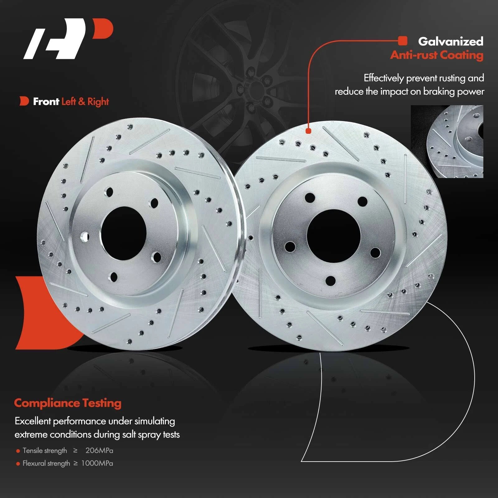 Front Drilled Brake Rotors & Ceramic Pads for Nissan Rogue (2008–2013)