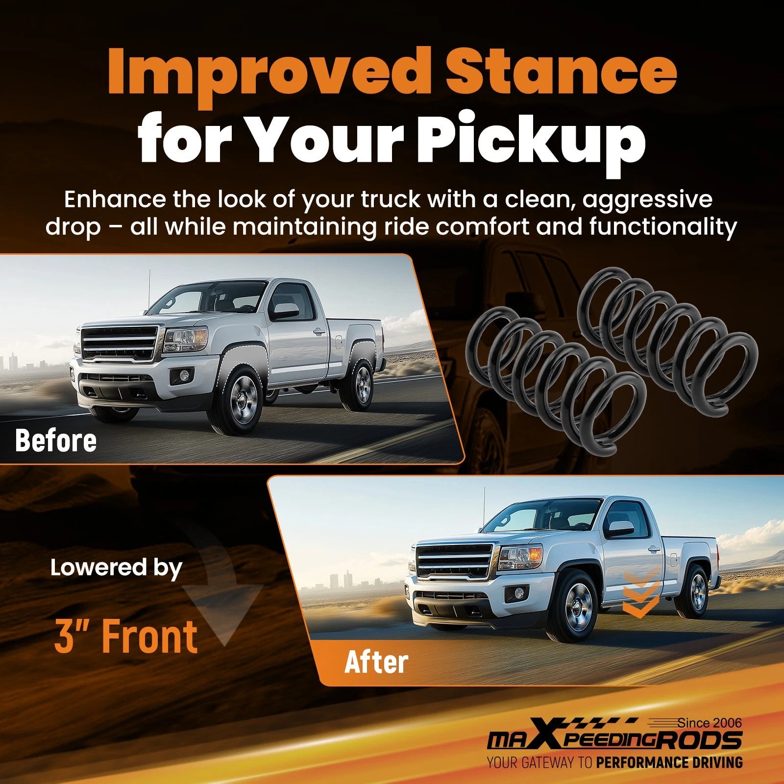 3" Front Drop Coil Springs Lowering Kit for Chevy GMC C1500 2WD (1988–1998)