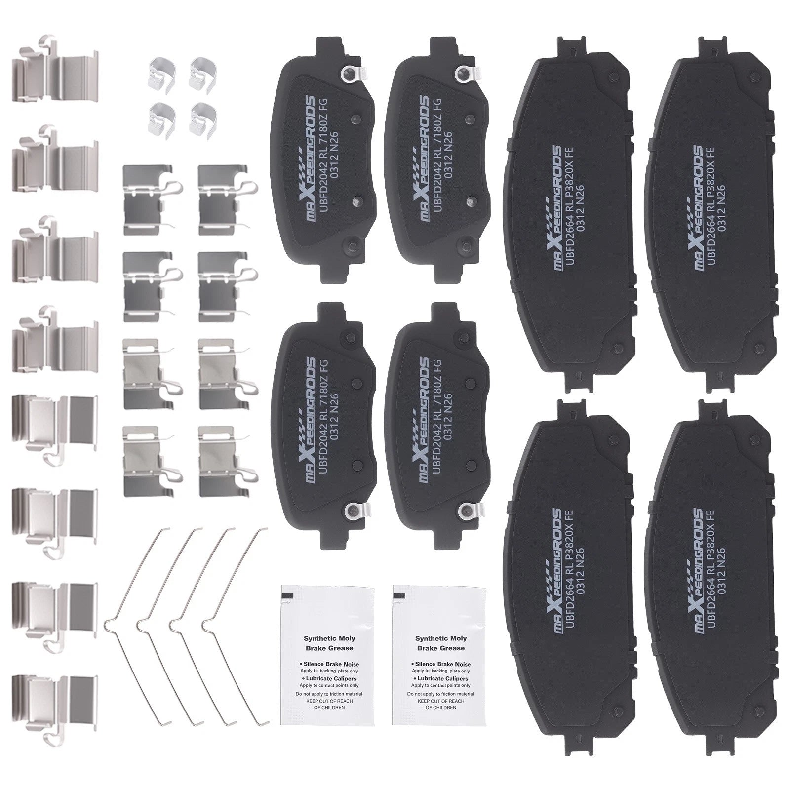 8pcs Ceramic Brake Pads Kit for Jeep Cherokee (2014–2022) w/Hardware