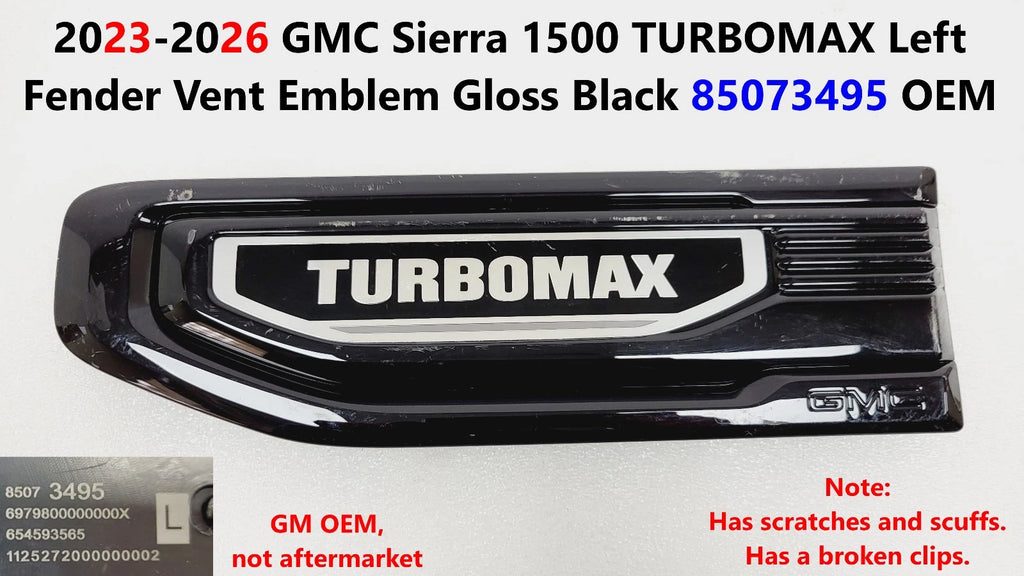 Turbomax Left Fender Vent Emblem for GMC Sierra 1500 (2023–2026) 85073495