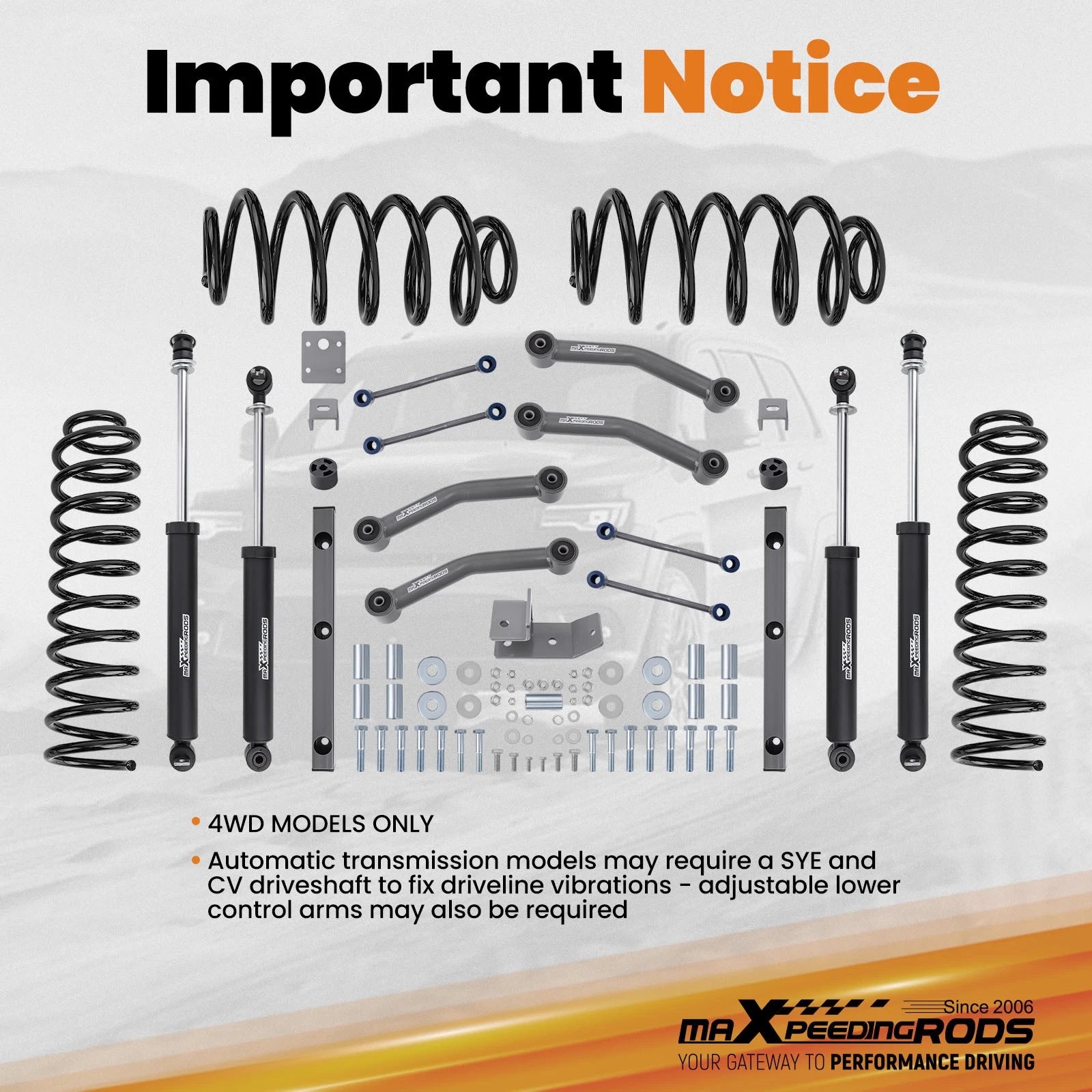 4" Lift Kit with Shocks for Jeep Wrangler TJ Unlimited 4WD (2004–2006)