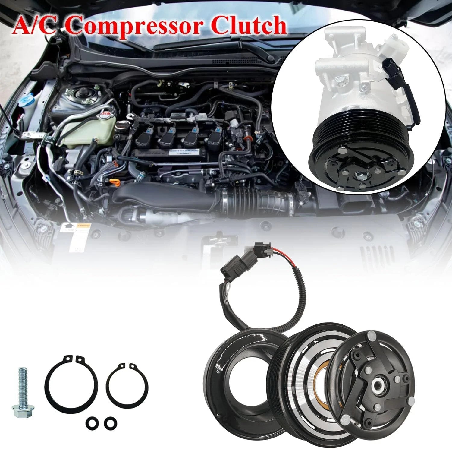 AC Compressor Clutch Kit 7-Groove for Honda Civic (2016–2021) L4 2.0L