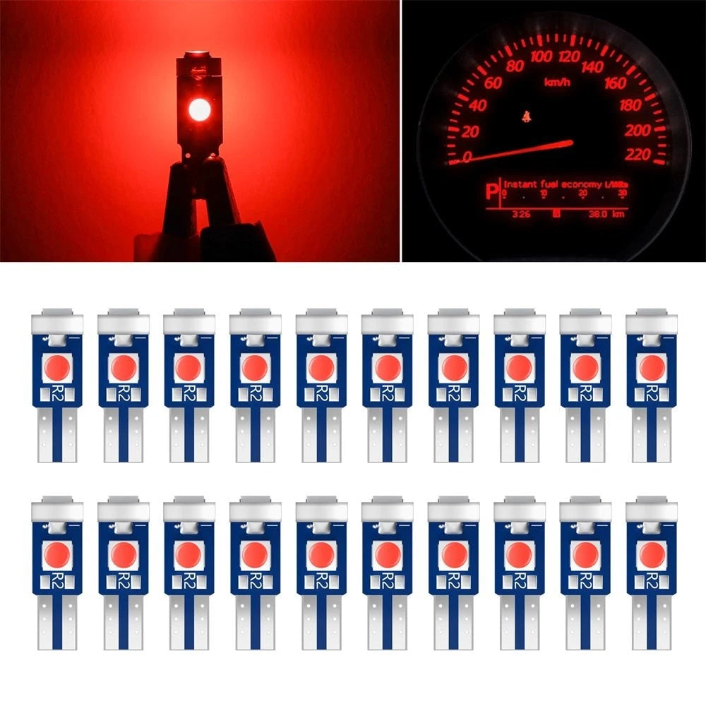 20pcs T5 Red 3030 LED Bulbs for Speedometer Gauge Cluster (Universal)