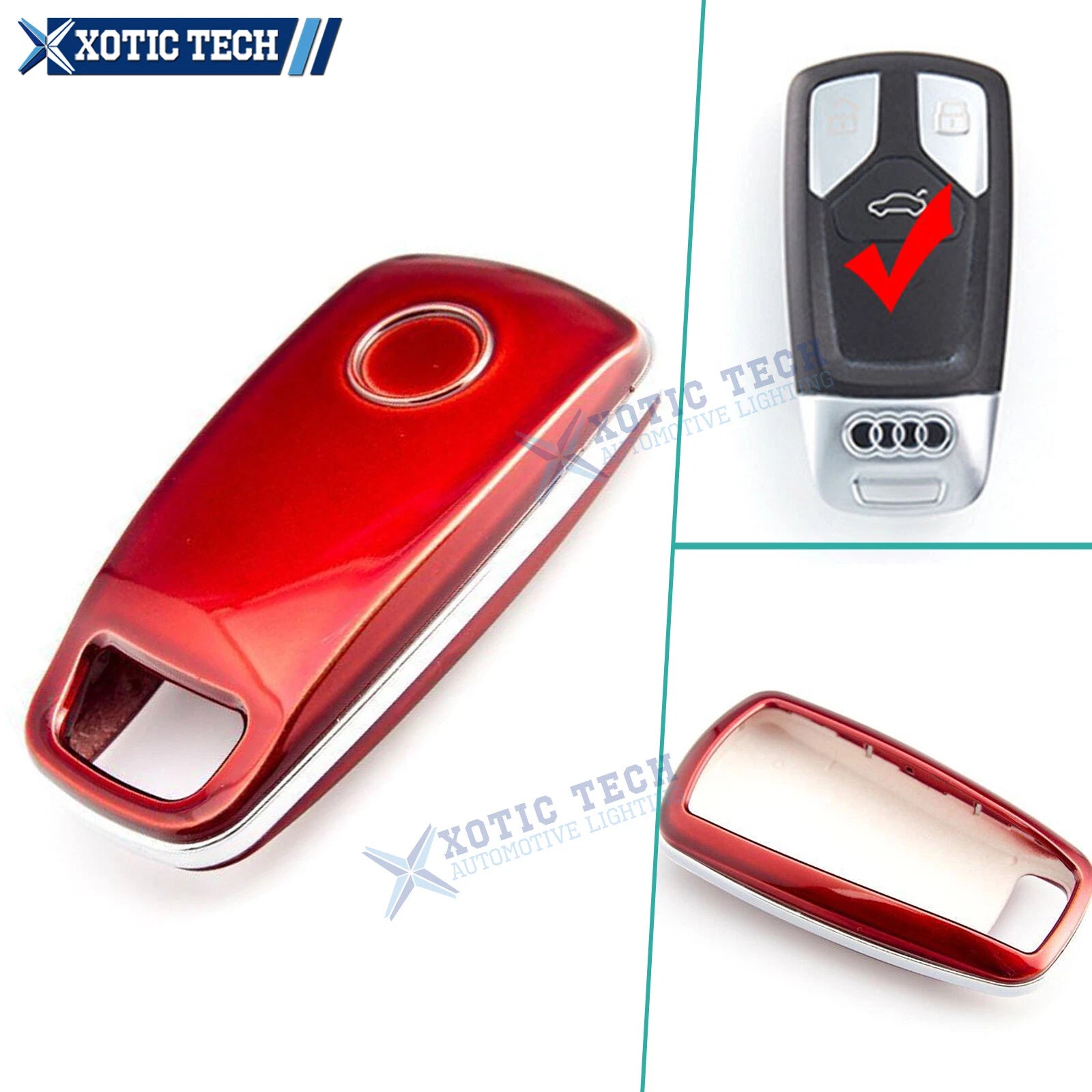 Anti-Scratch Red Hard ABS Remote Key Case for Audi (2017–2024)