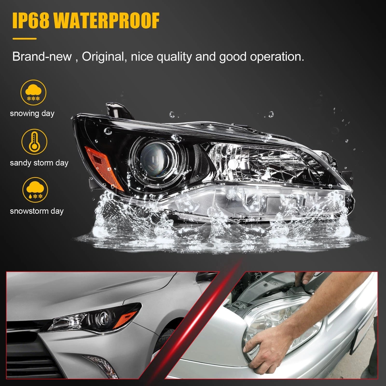 2X Headlight Assembly with Projector for Toyota Camry (2015–2017)