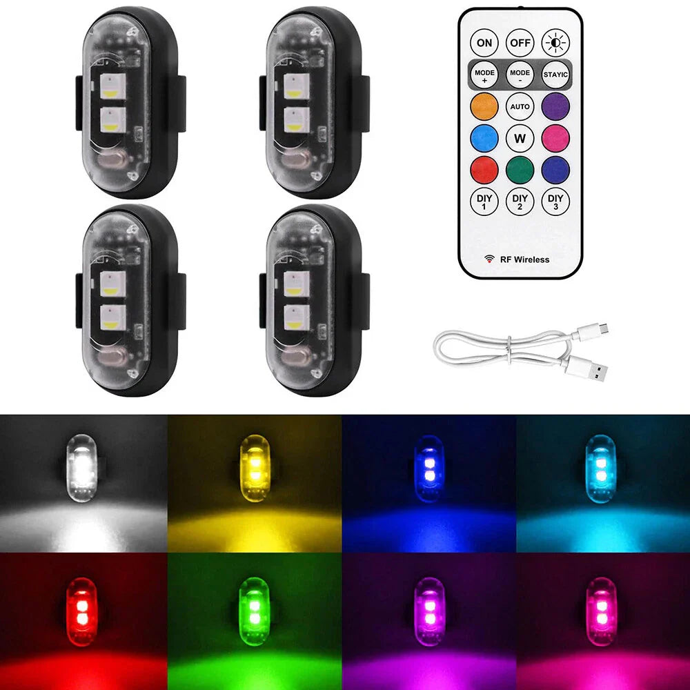 4 x Wireless LED Strobe Lights with Remote for Motorcycle Drone