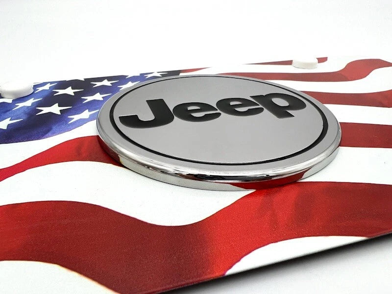 License Plate Frame Premium Color Wave American Flag for Jeep Wrangler (2007–2024)