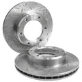 2 x Front Drilled + Slotted Disc Rotors + Brake Pads for Toyota 80 Series