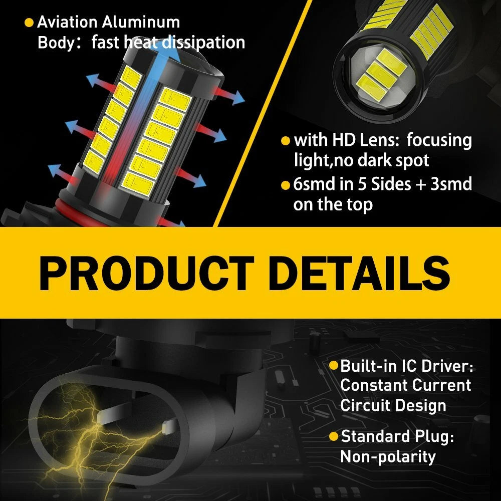 Set of 2 HB4 LED Fog Light Bulbs for Toyota Tundra (2000–2006) RAV4 (2001–2005)