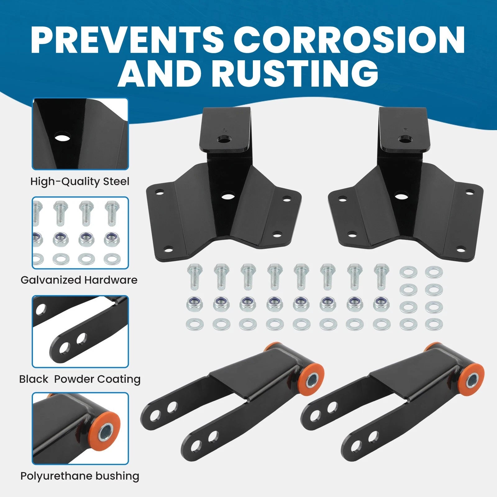 4 in Rear Drop Shackles Hangers Kit for Chevy Silverado Sierra (1999–2006)